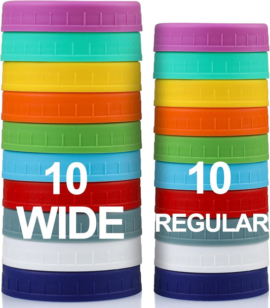 AOZITA 10 WIDE Mouth & 10 REGULAR Mouth Mason Jar Lids - 20 Pack Food 