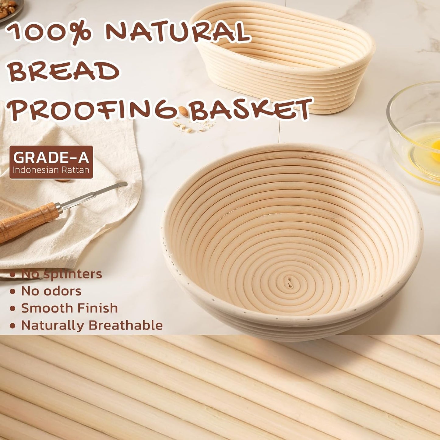 Astercook Sourdough Starter Kit with Round & Oval Banneton Bread Proofing Basket, Bread Sling, Starter Jar, Dough Whisk, Scrapers, Stencils, Cooling Rack & Bag Complete Sourdough Bread Baking Supplies