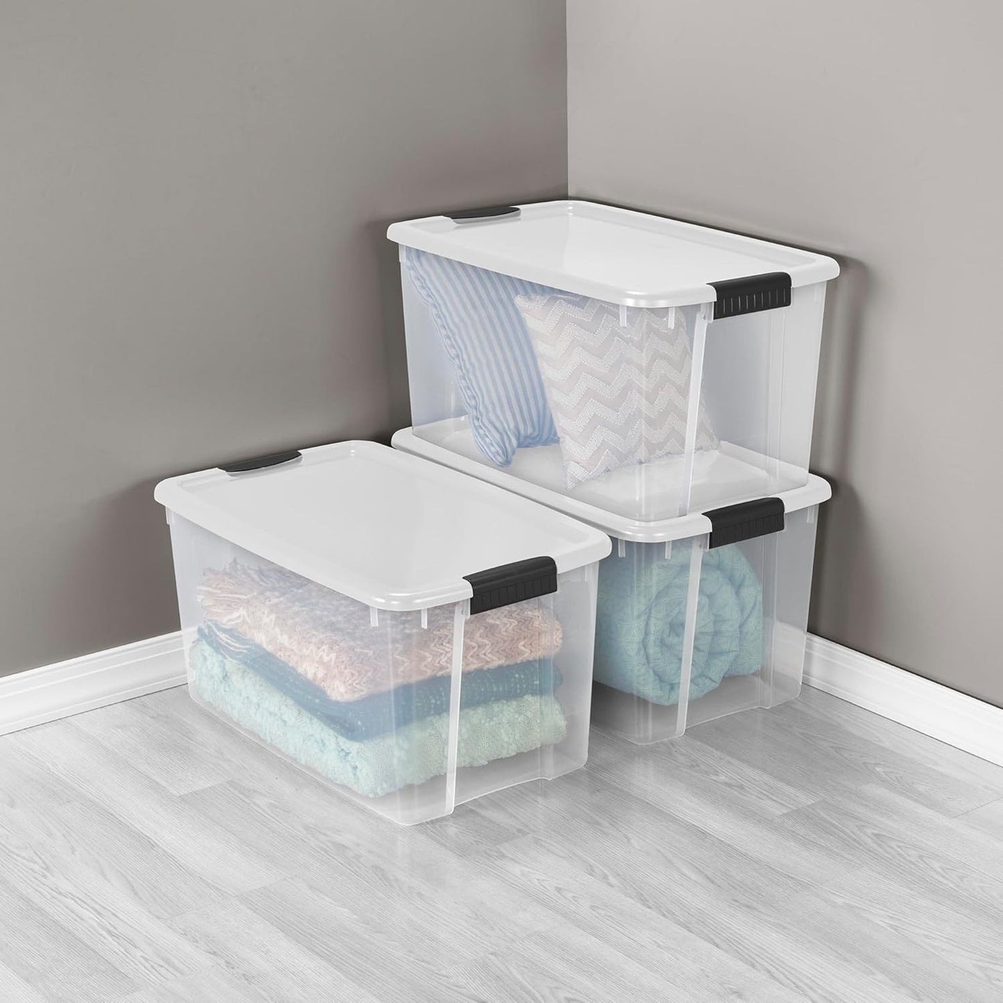 Sterilite 4 Pack Ultra Latching Box, Storage Bins with Lids, Clear Pla