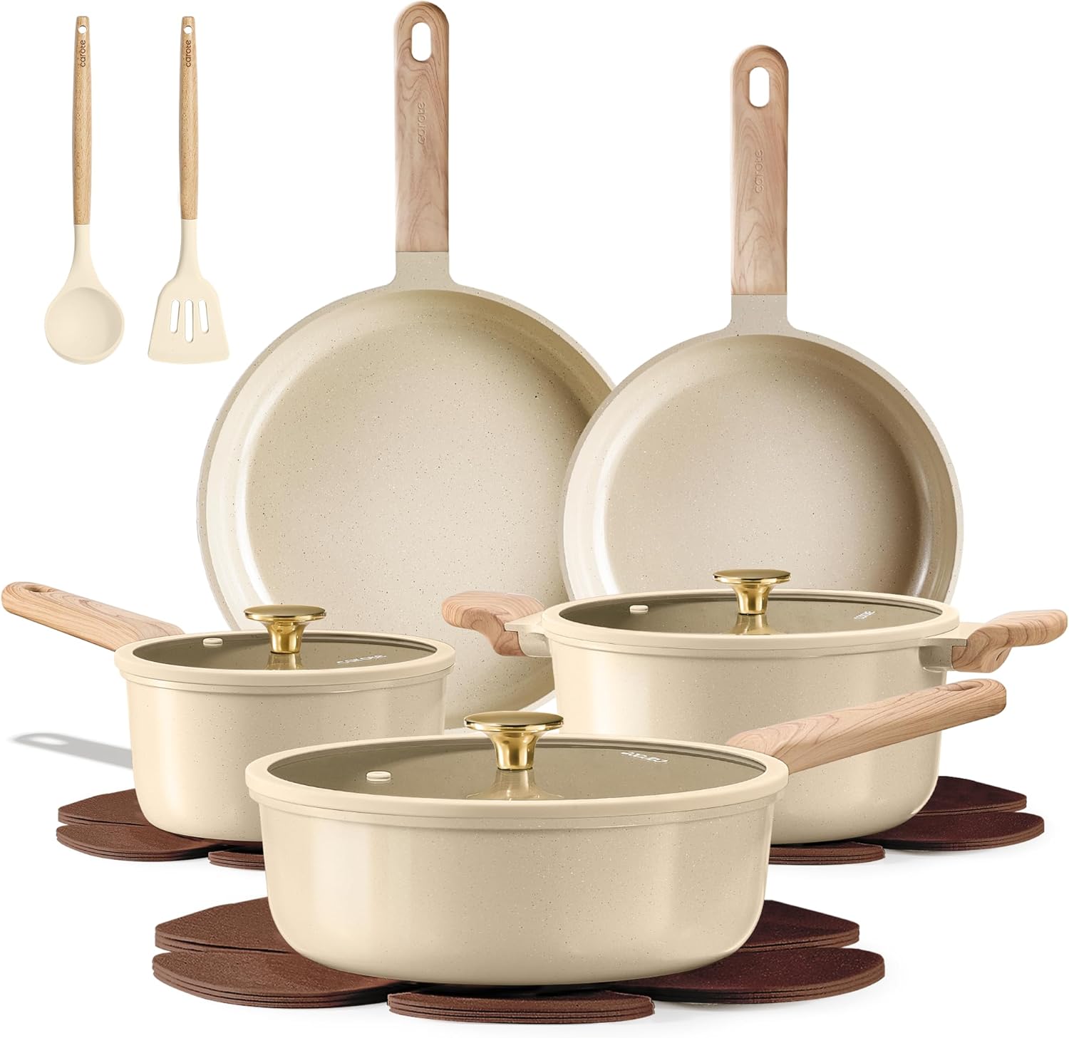 CAROTE 14Pcs Pots and Pans Set Non stick, Ceramic Cookware Set, Non-to