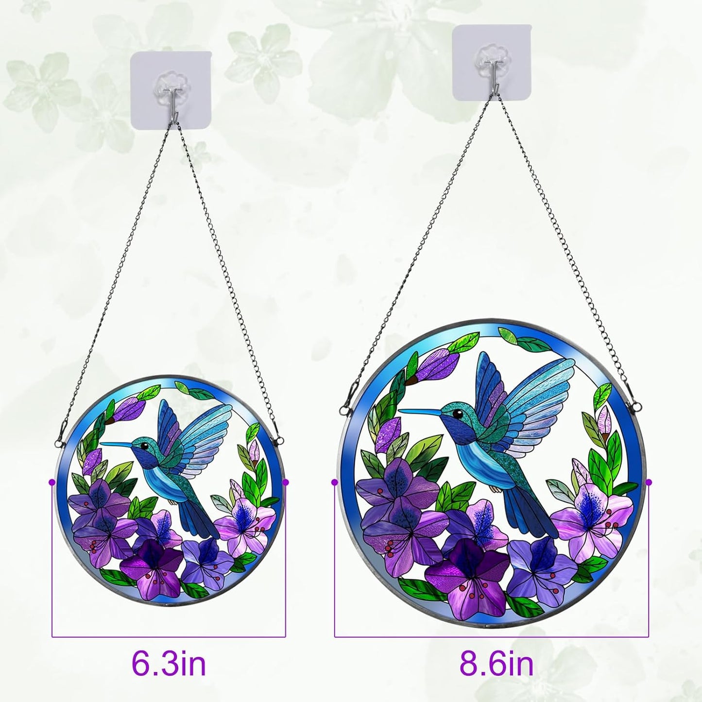 Stained Glass Sun Cather for Window Hanging, Hummingbird Suncatcher with Purple Flowers for Indoor Ornament, Bird Stain Glass Home Decor for Women, Mom, Grandma