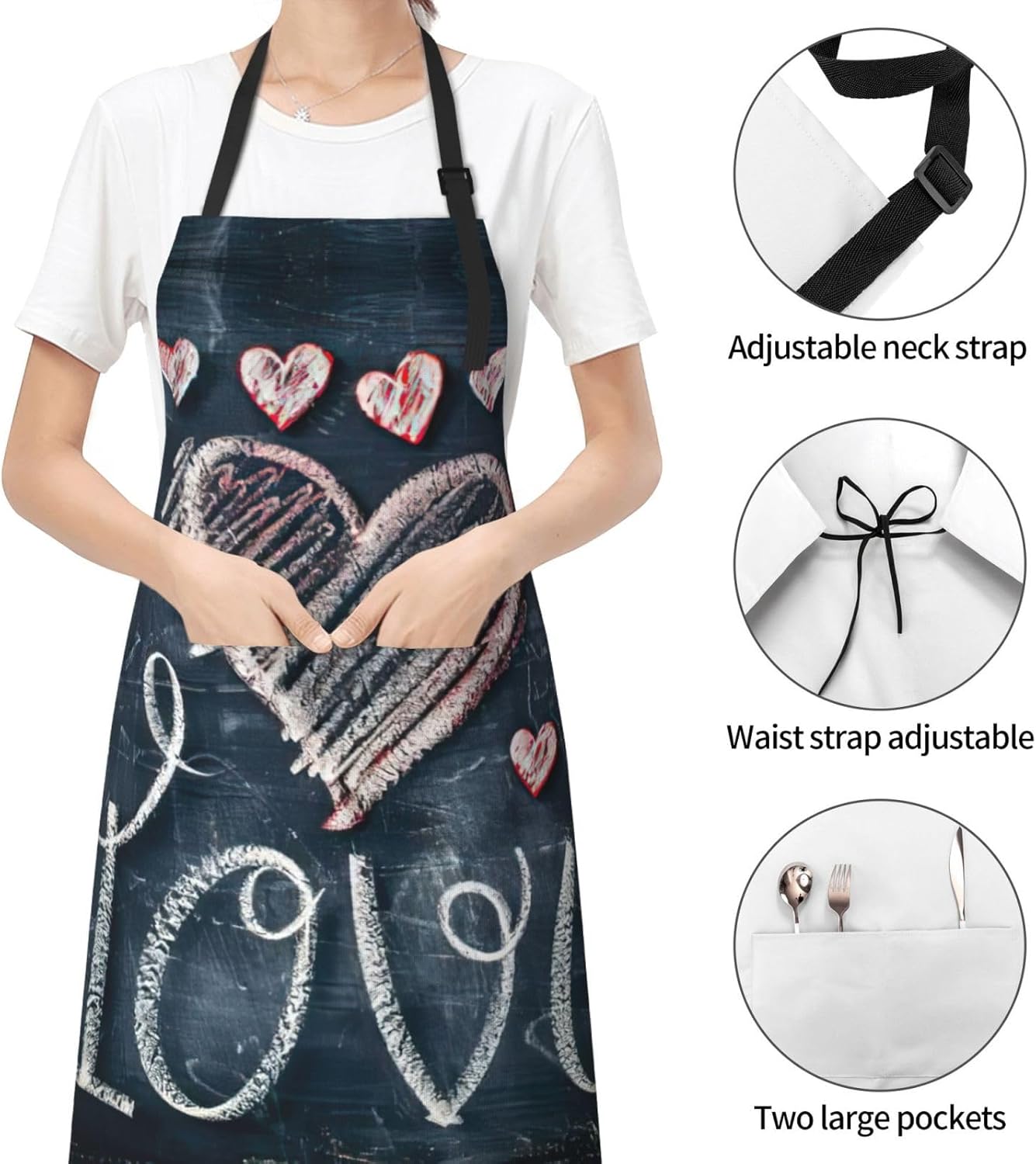 I Love You Words with Hearts print Waterproof chef's apron with pocket apron for kitchen cooking baking barbecue and gardening