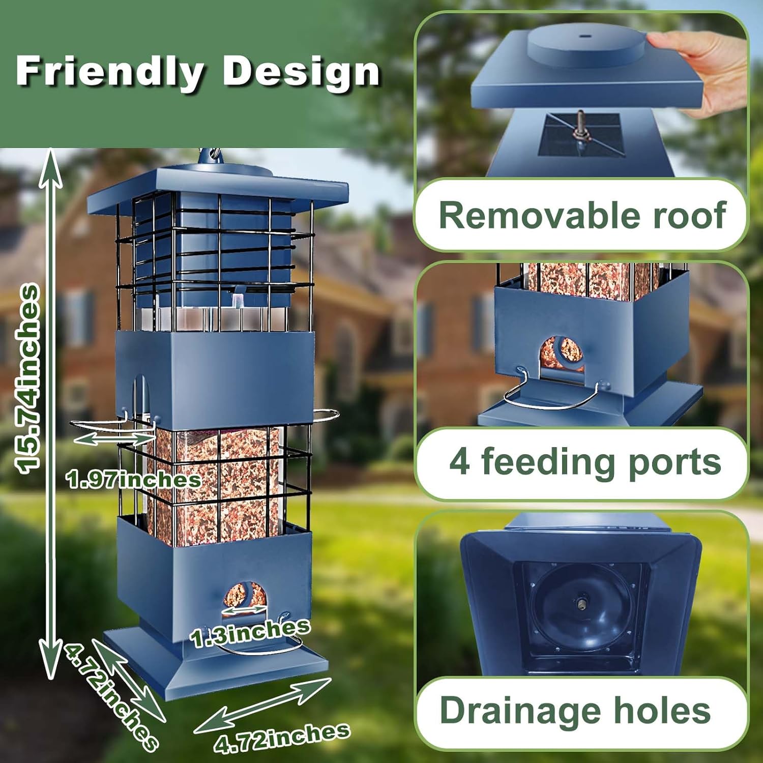 Squirrel Proof Bird Feeder,3Lbs Metal Birdfeeders Squirrel Proof with 
