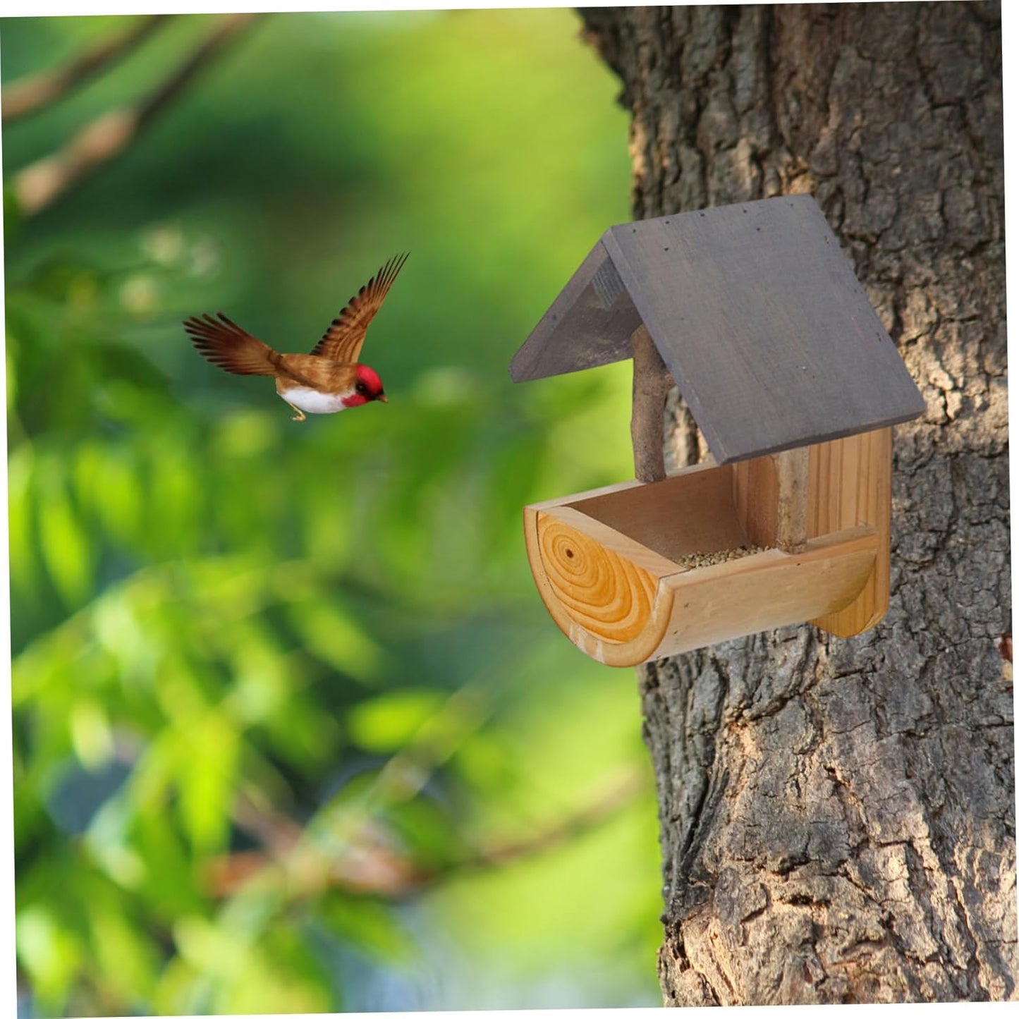 Hanging Bird Feeder, Wooden Bird Feeder with Wide Perch Tray for Outdoors, Creative Garden Decor and Supplies for Small Wild Birds