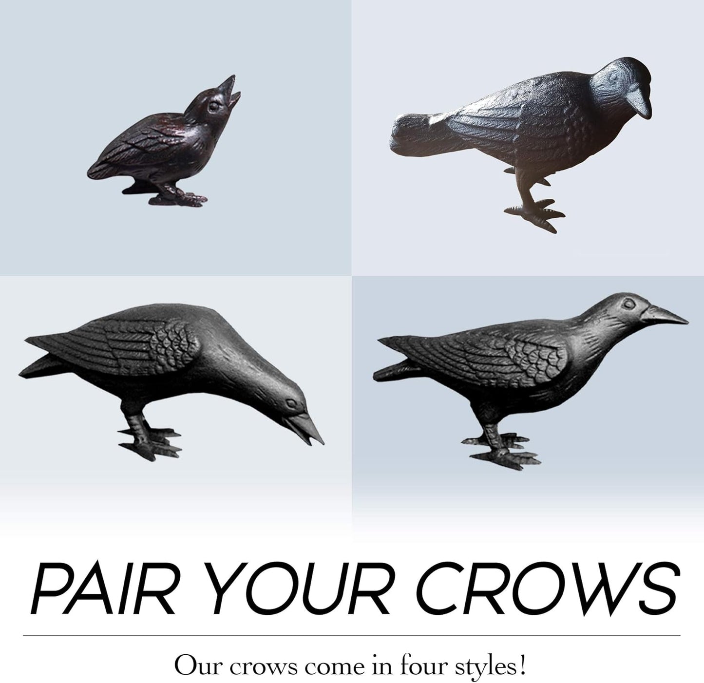 NACH Cast Iron Crow Statue, Head Down Raven, Large Garden Statues, Crow Garden Sculpture, Bird Figurines Home Decor, Crow Decor, Raven Decor, Black Bird Statue, 10 x 3.5 x 6 inches, JS-90-7117