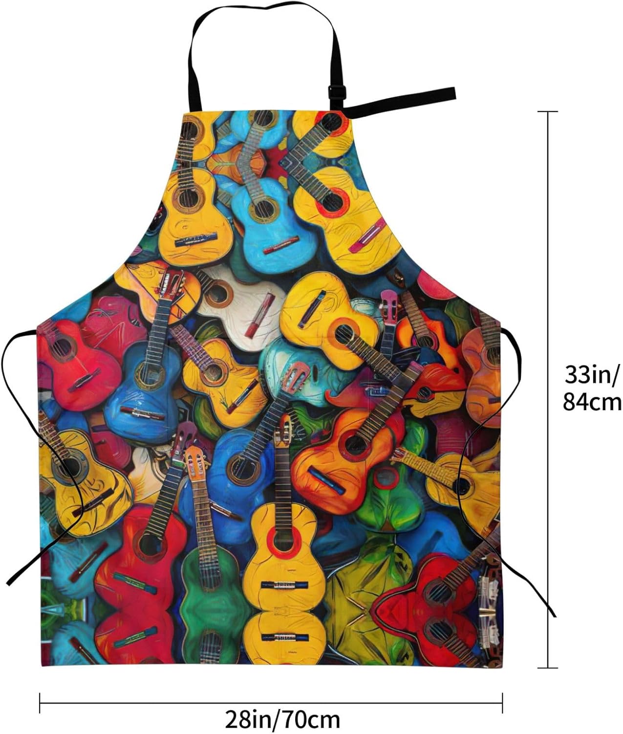 Color Acoustic and Guitars print Waterproof chef's apron with pocket a