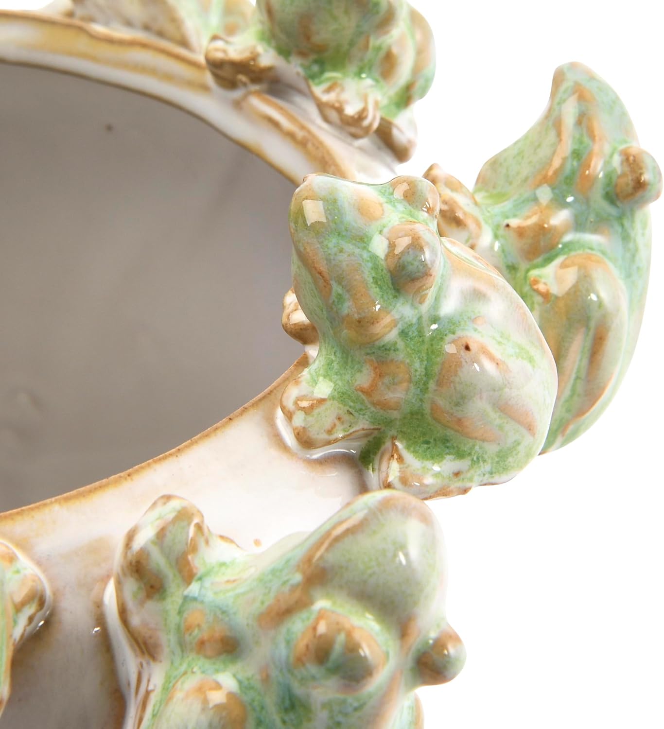 Creative Co-Op Stoneware Planter with Frogs on Rim and Reactive Glaze,