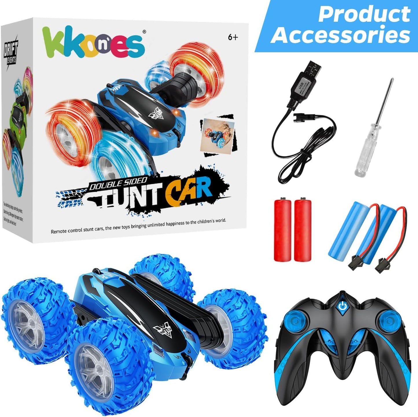 KKONES Remote Control Car, 2.4GHz Double Sided 360° Flips Rotating Ele