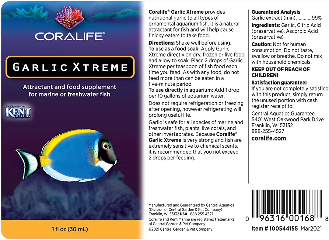 Coralife Fish Tank Aquarium Garlic Xtreme Attractant and Food Suppleme
