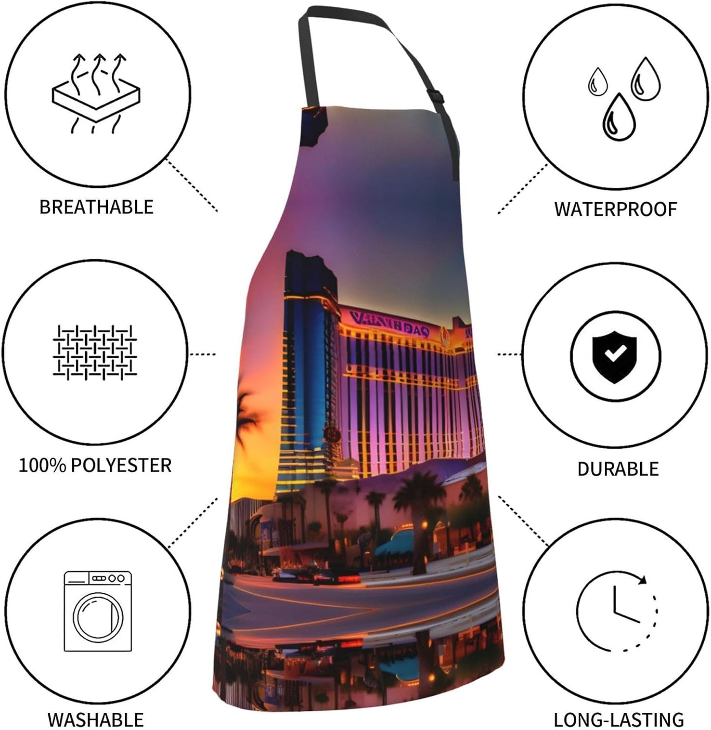 Las Vegas Sunset 1 Print Laundry apron 28x33 In Waterproof Kitchen Apron with Pockets for Cooking Baking