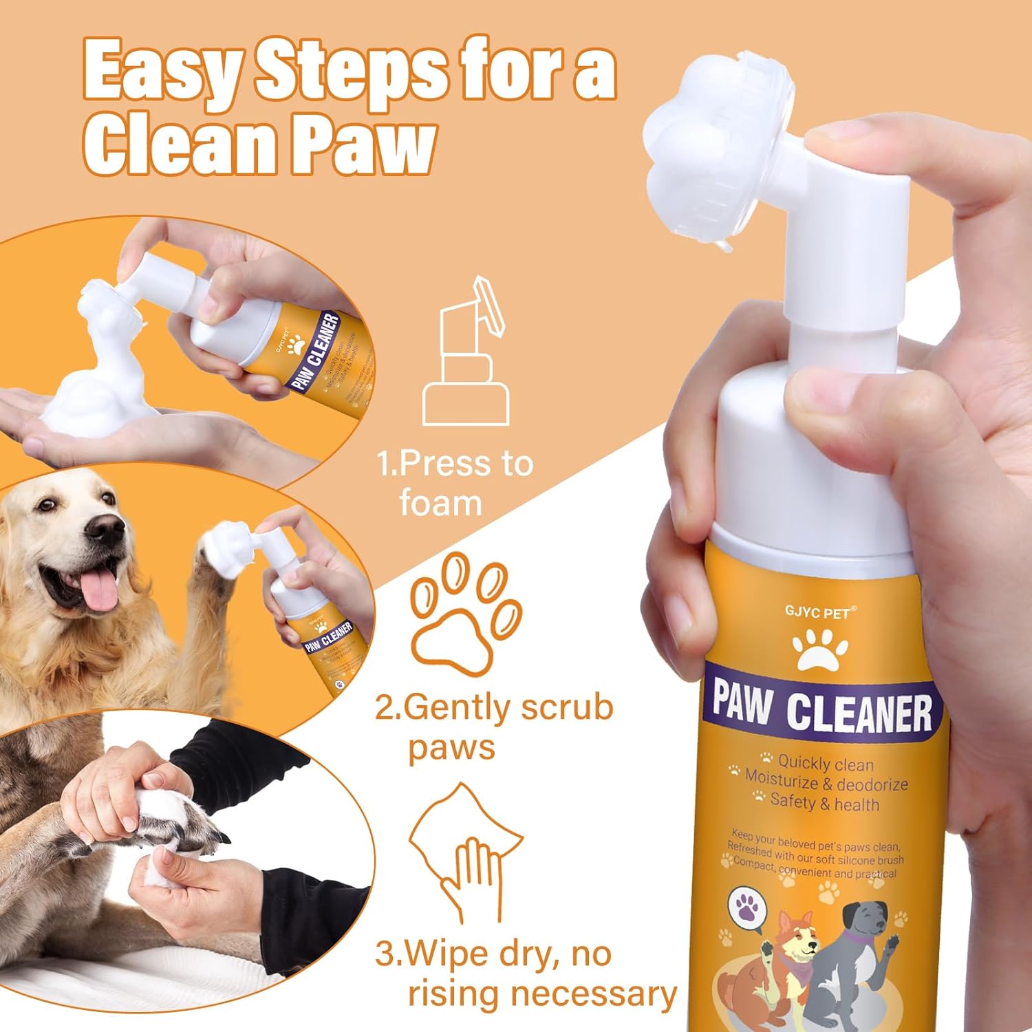 Paw Cleaner for Dogs and Cats,Magic Foam - Clean Paws No-Rinse Foaming