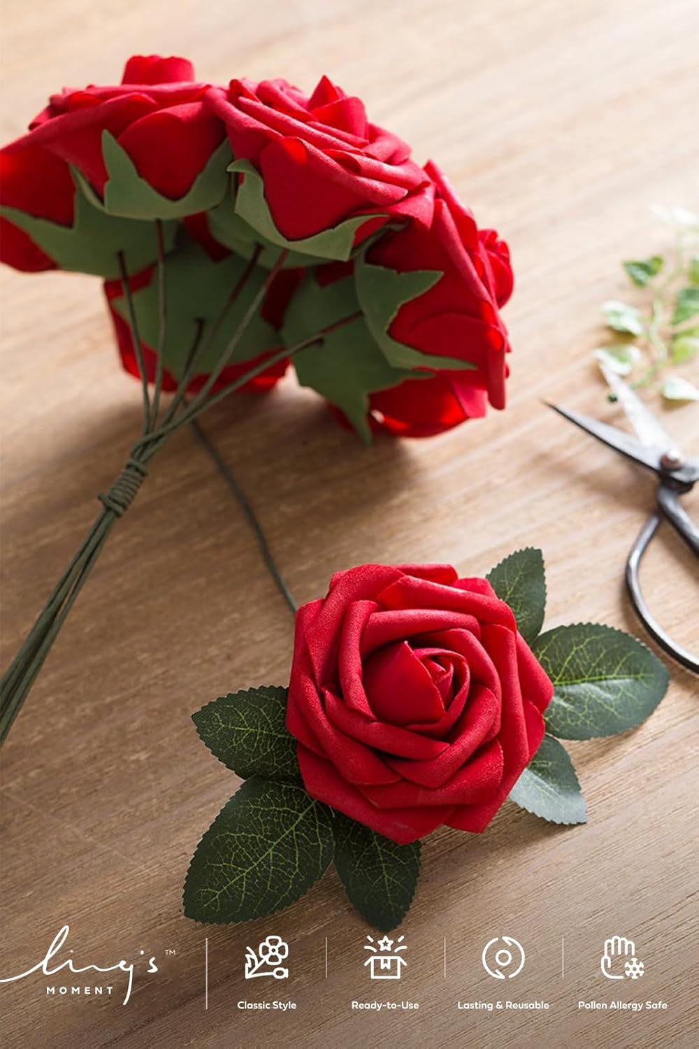 Ling's moment Artificial Plants Bulk Rose Leaves Decor,35Pcs Fake Greenery Filler Decorations, Realistic Texture Plants for Wedding Bouquets/Table Centerpieces, Garden/Pot, and Floral Arrangement