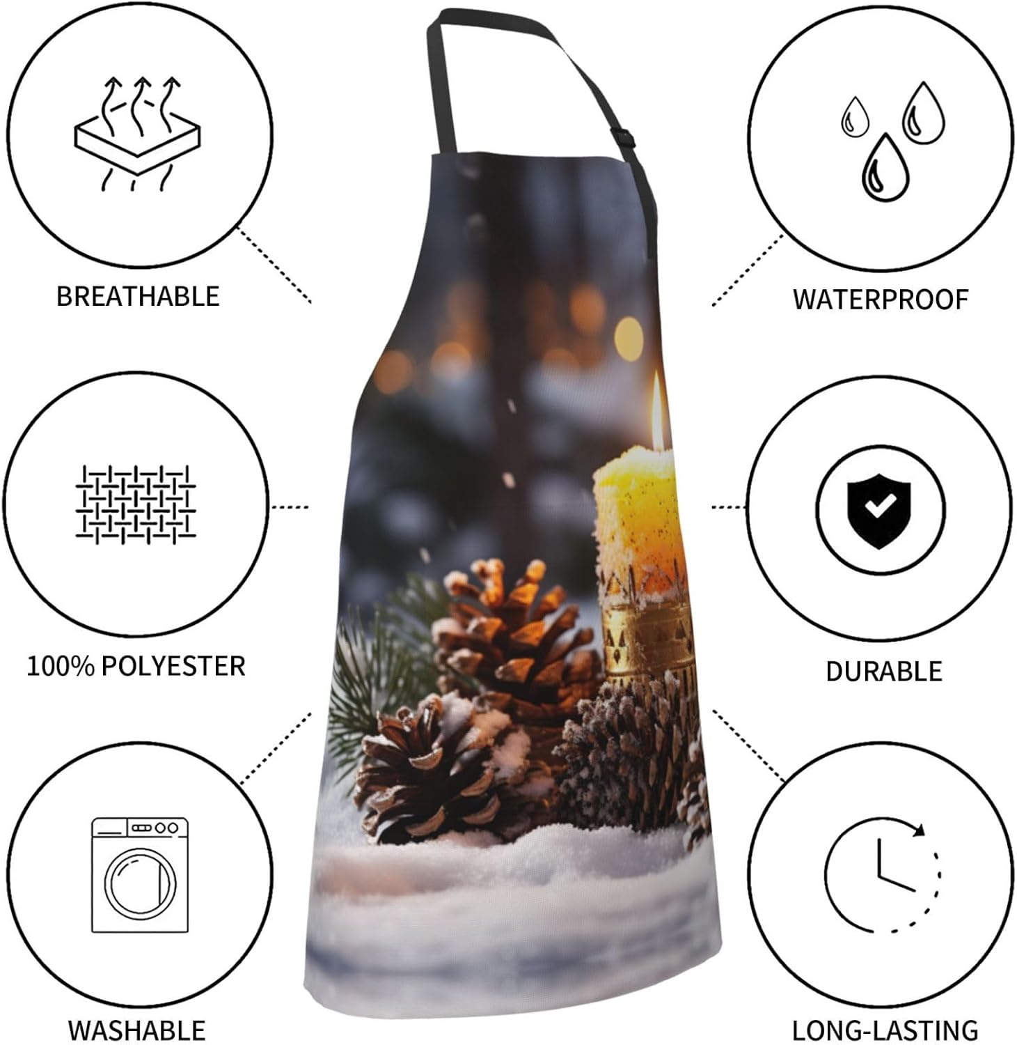 Candle Winter Snow Fir Tree Leaves print Waterproof apron with pocket 