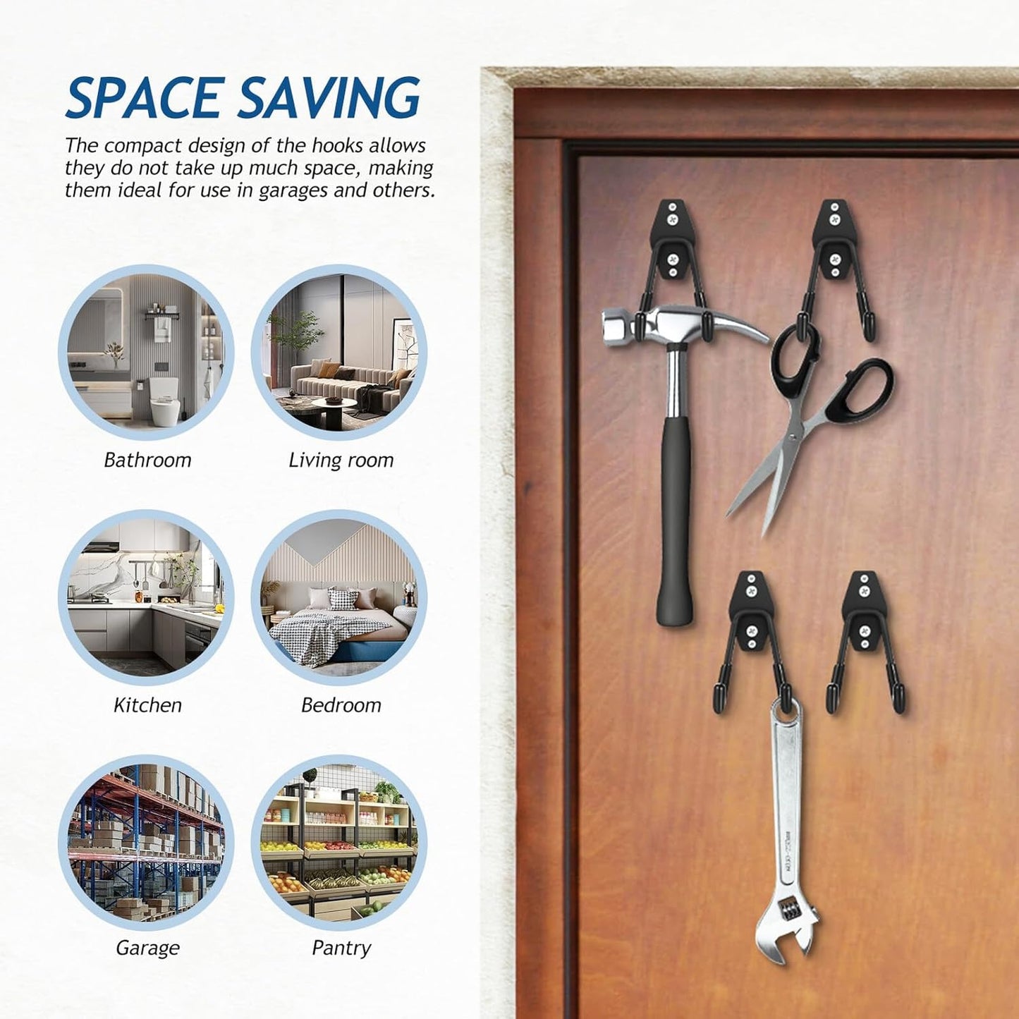 PRETYZOOM 4pcs Heavy Duty Metal Wall Hanging Hooks Small Square Black Utility Hooks for Garage Storage and Garden Tool Organizer