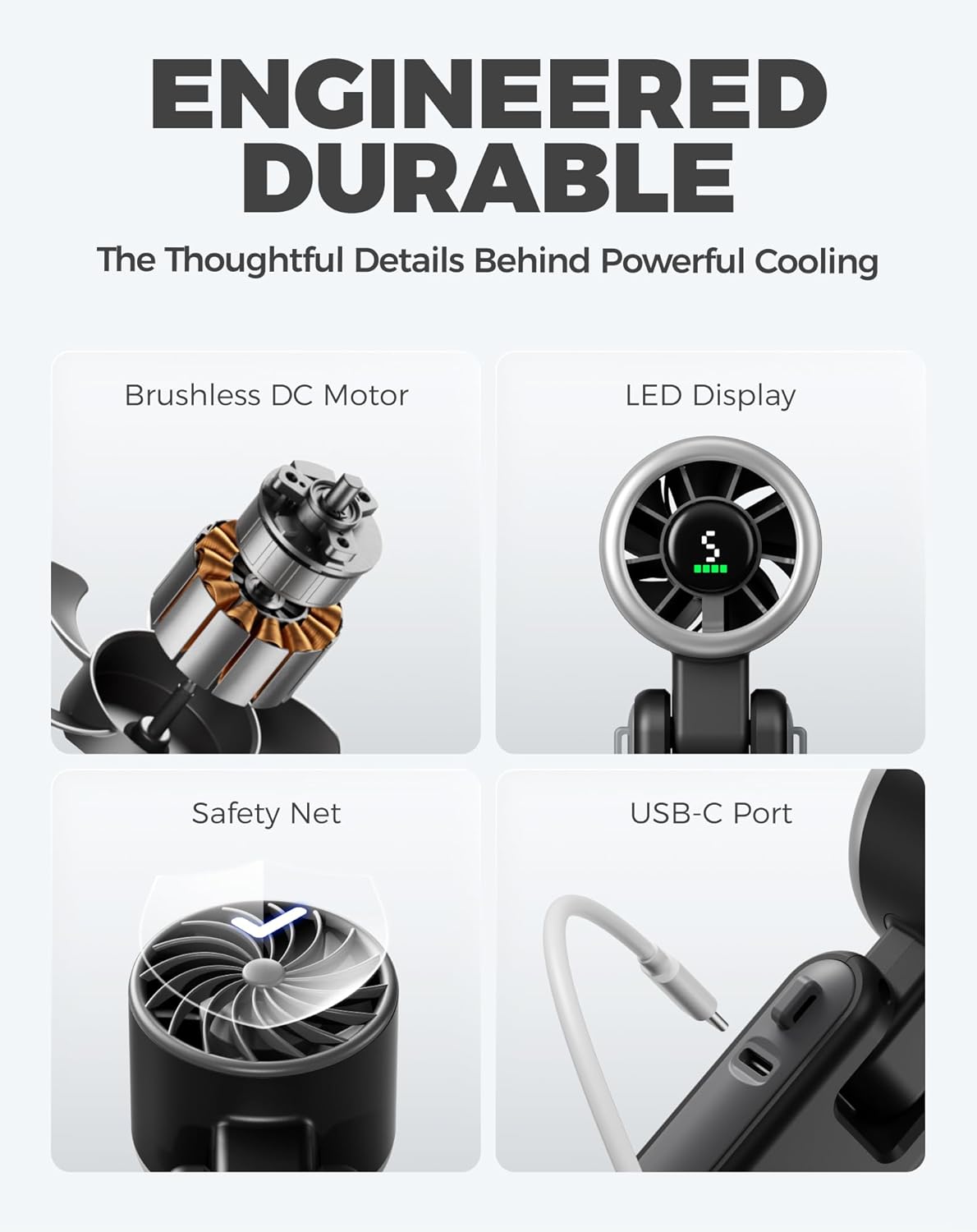 Diveblues Portable Handheld Turbo Fan, 5 Gear Wind, Battery Operated, Up to 12 Working Hours, 3 IN 1 Hand Fan with Air Turbo Tech Cooling Fan for Outdoor Activities, Travel, Working, Obsidian black