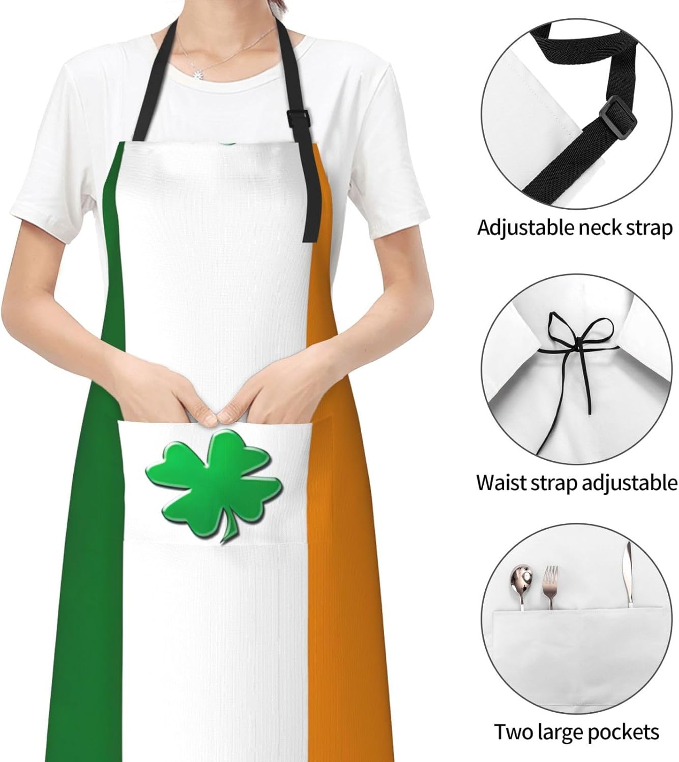 Irish Flag Print 28x33 In Adult Kitchen Apron with Pockets Versatile Chef Smock for Cooking Baking