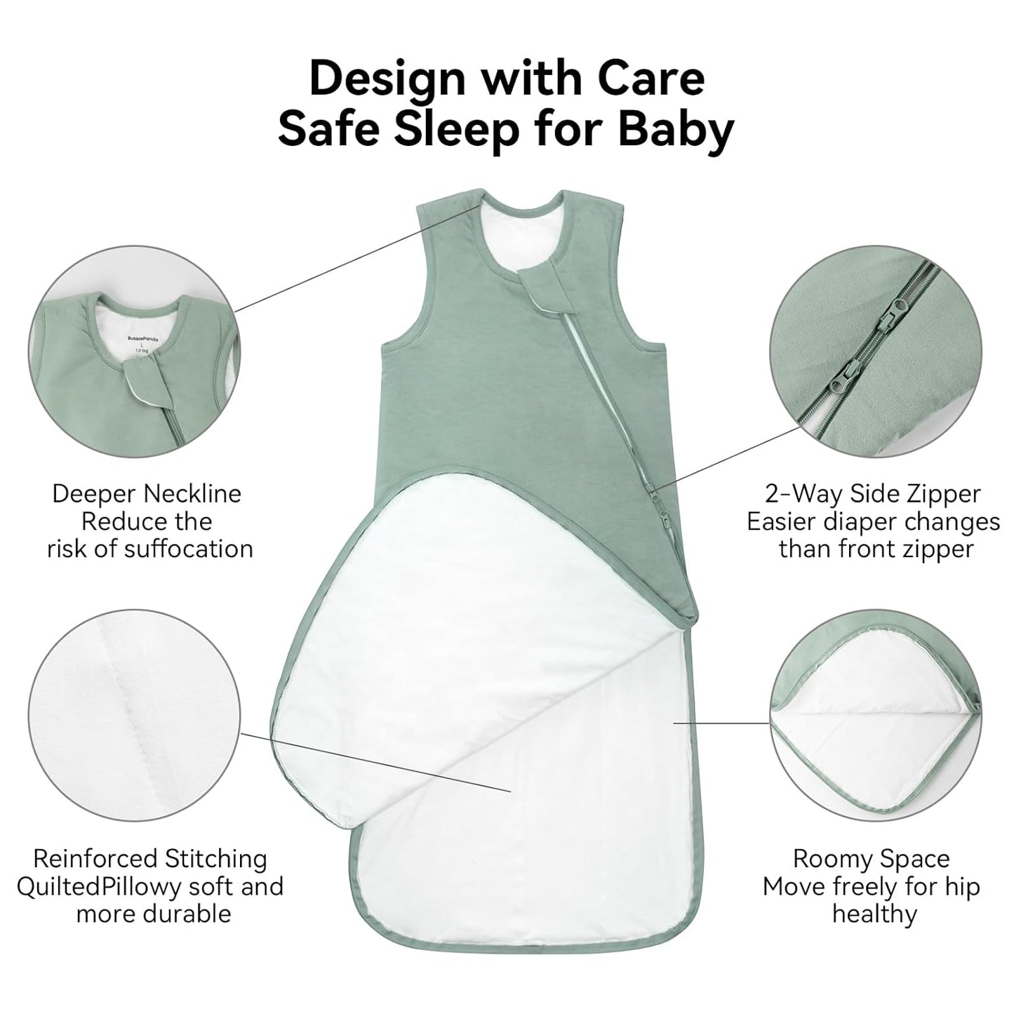 BubblePanda Rayon Made from Bamboo Sleep Sack 6-12 Months 1.0 Tog Soft Toddler Sleeping Sack for Babies 2-Way Zipper Baby Wearable Blanket
