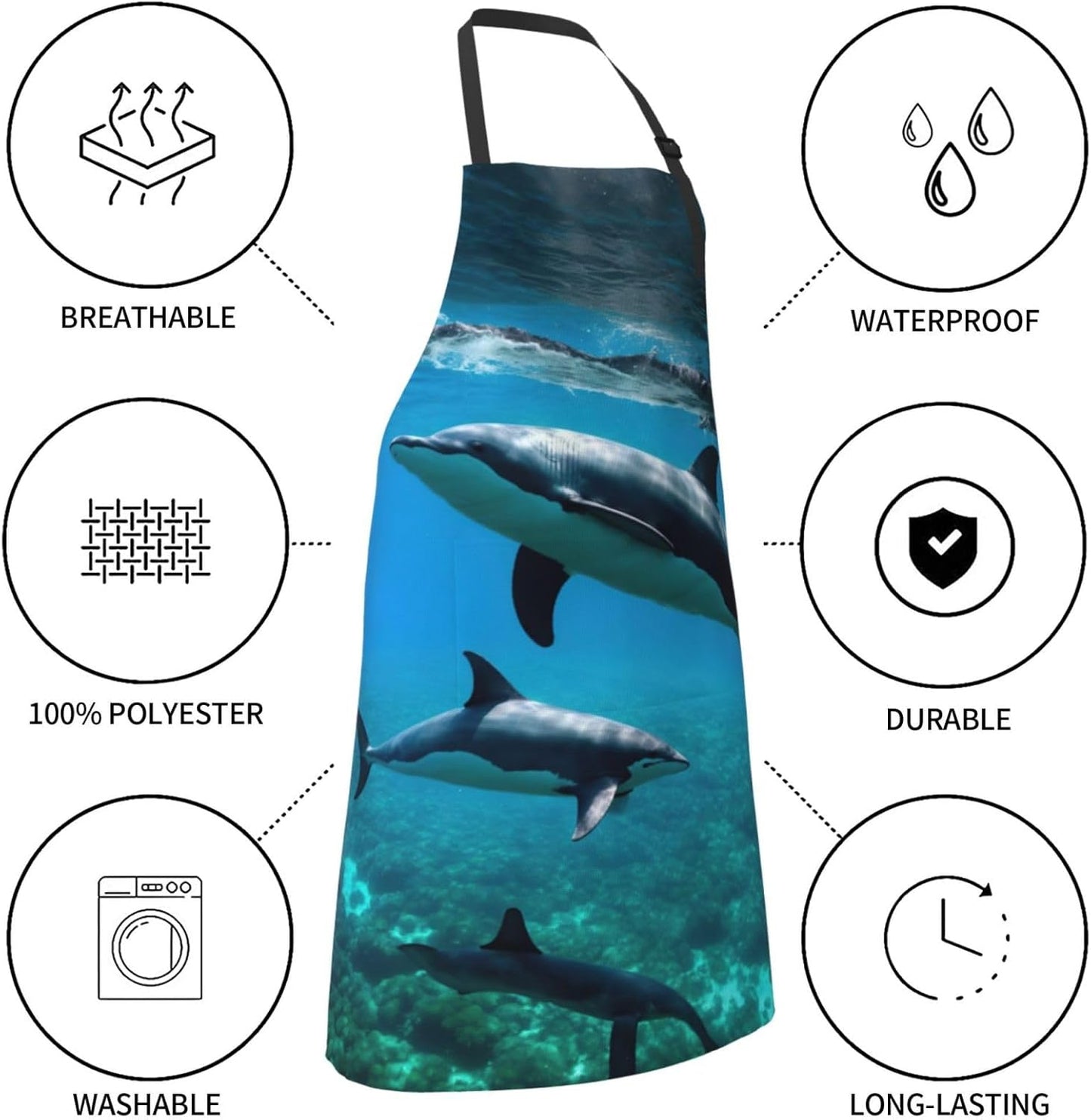 Funny Animal Dolphin Print Laundry apron 28x33 In Waterproof Kitchen Apron with Pockets for Cooking Baking