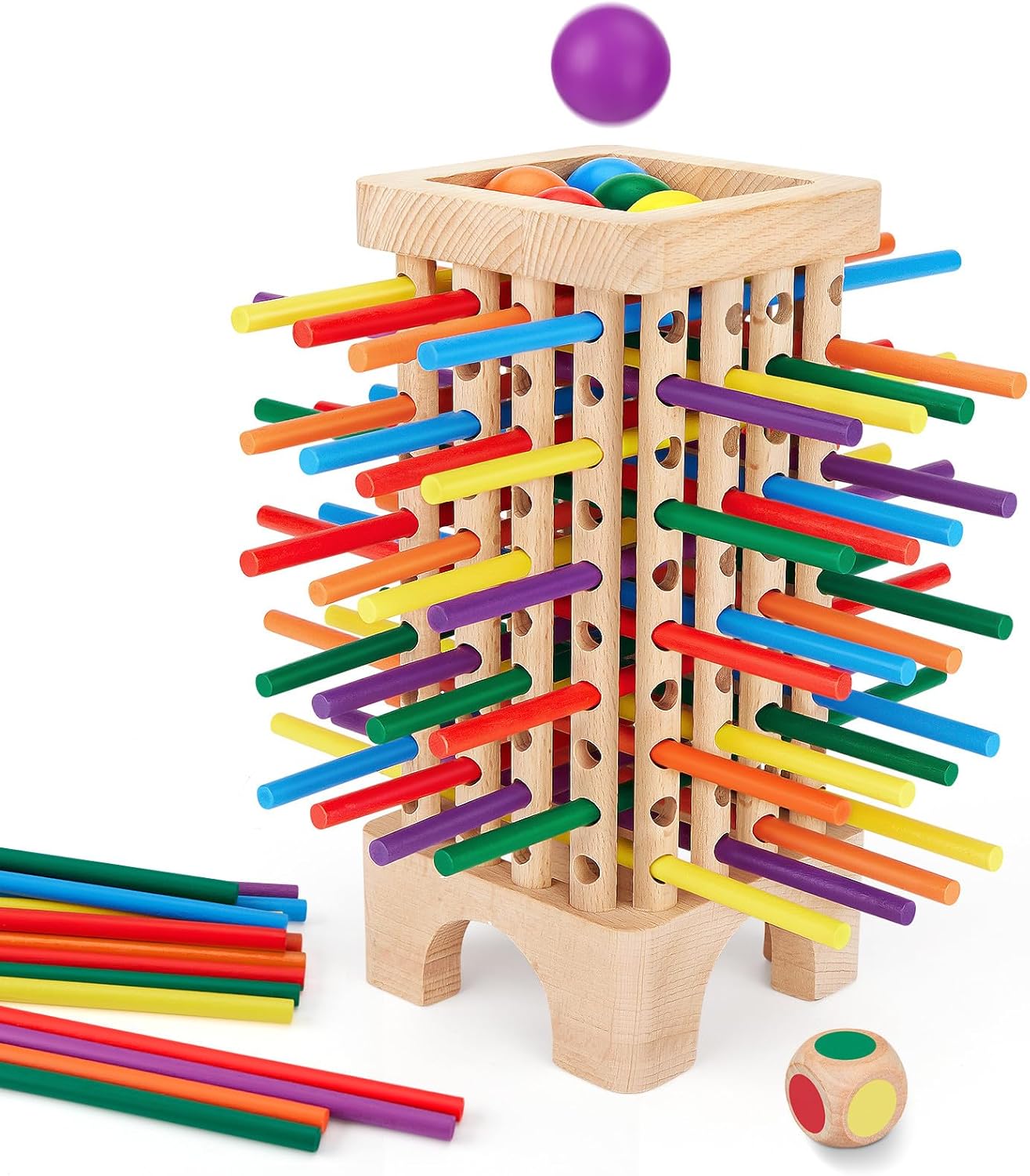 Montessori Game Wooden Board Game, 42 Colorful Wooden Sticks Dice Game