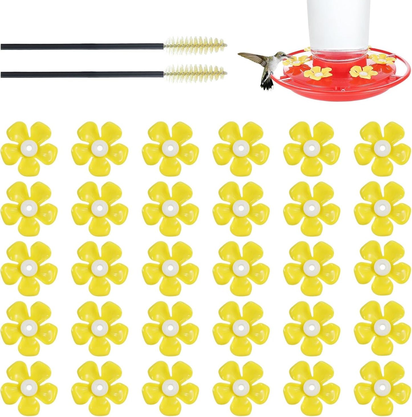 30 Pack Hummingbird Feeder Replacement Flowers, Bee-Proof Plastic Yell