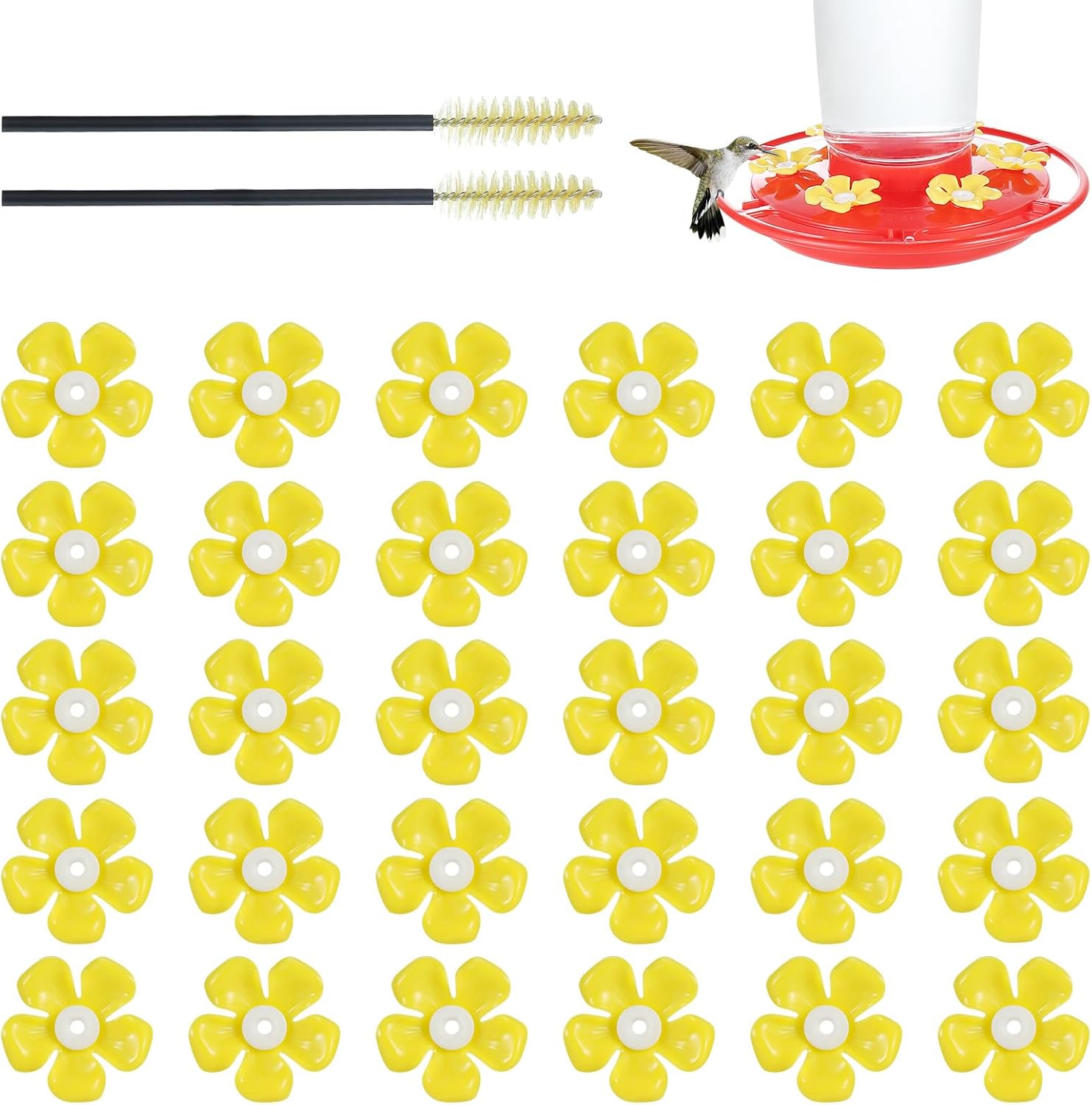 30 Pack Hummingbird Feeder Replacement Flowers, Bee-Proof Plastic Yell