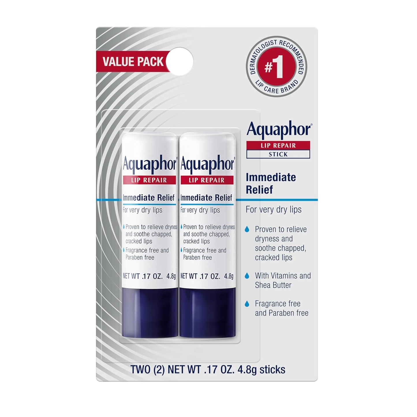 Aquaphor Lip Repair Stick, Moisturizing Lip Balm Pack, Relieves Drynes