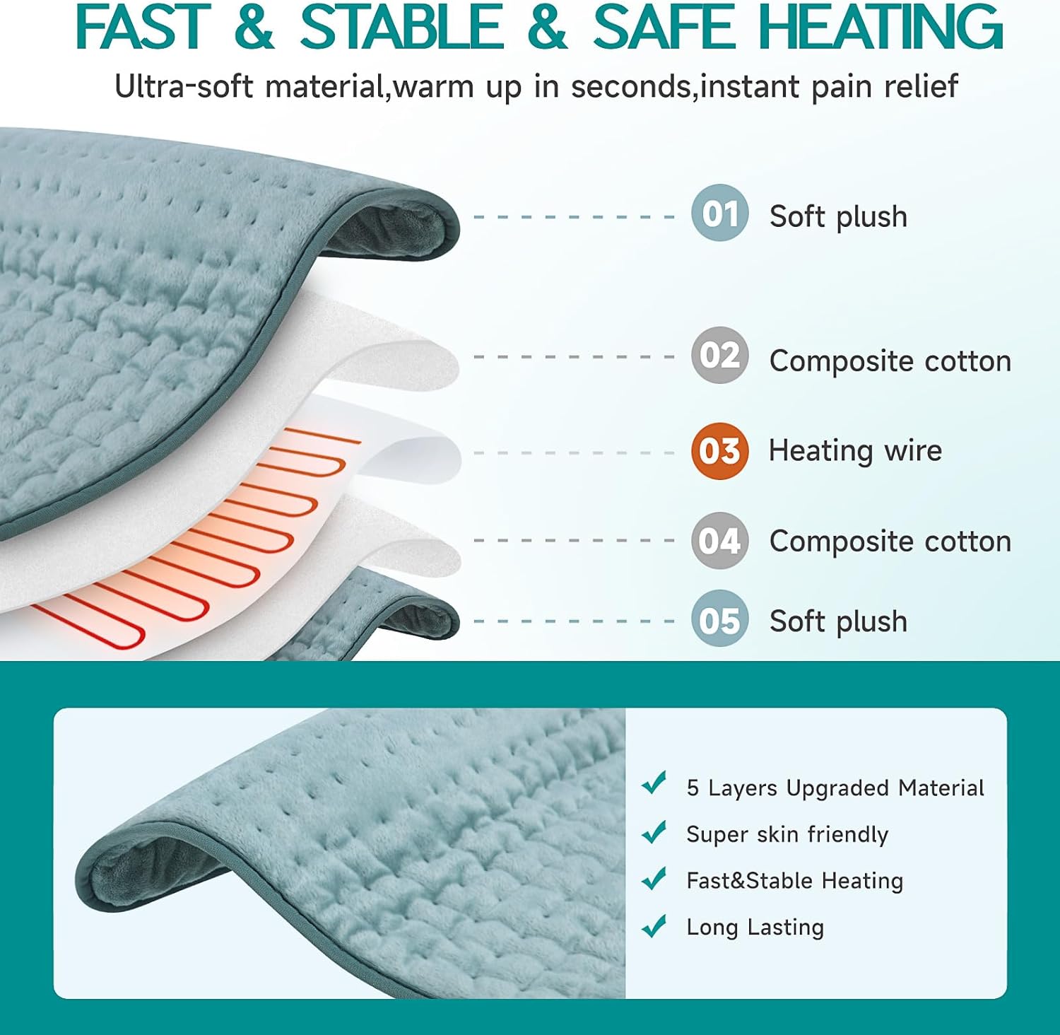 Heating Pad for Period Cramps, Heating Pad for Back/Neck/Shoulder Musc
