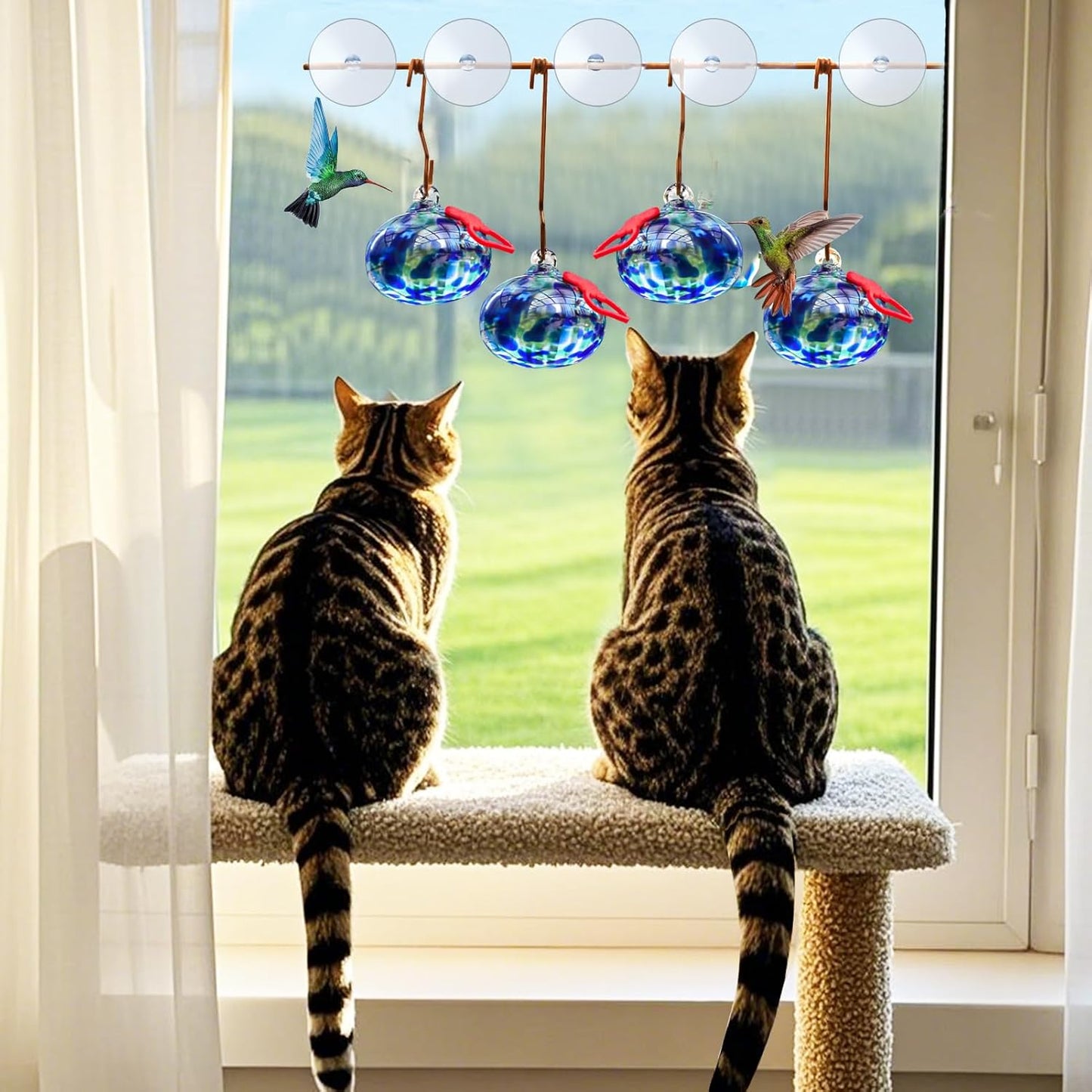 Window Hummingbird Feeder with Suction Cups,Hand-Blown Glass Hummingbi