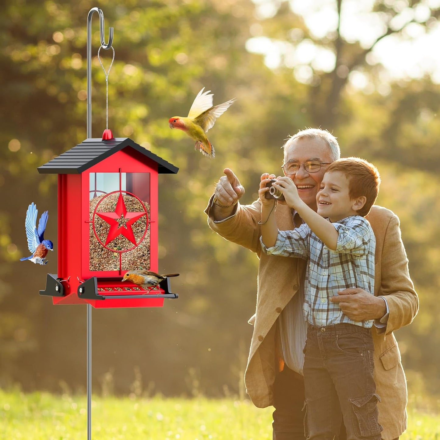 Squirrel Proof Bird Feeders for Outdoors Hanging, Metal Wild Bird Feed
