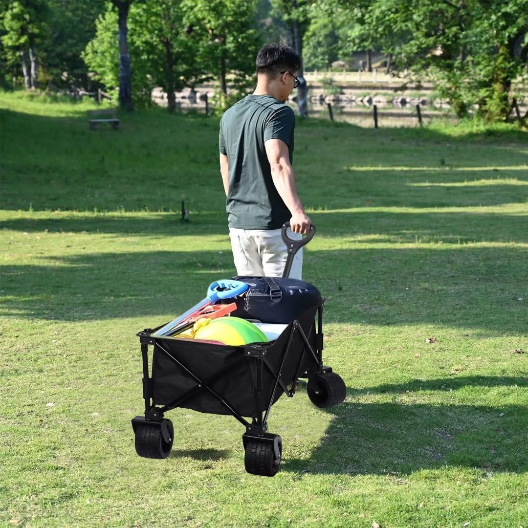 Collapsible Wagon Cart with Heavy Duty All Terrain Wheels,Foldable Garden Cart Utility Wagon with Adjustable Handle for Sports, Shopping, Camping,Black