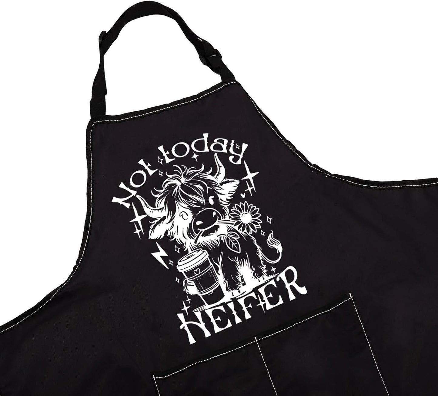 WCGXKO Not Today Heifei Kitchen Apron Highland Cow Gift Funny Western 