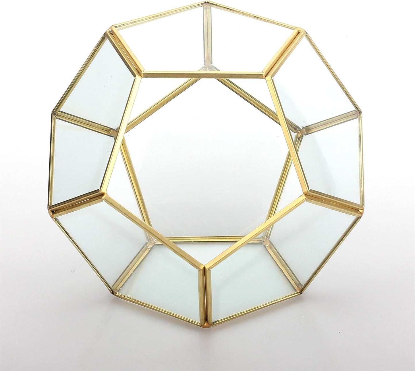 NCYP No Door Glass Terrarium for Small Cactus, Succulents - Gold Geometric Planter Pot, Home Office Tabletop Miniature Garden Decor, 6.89 x 6.89 x 5.9 Inches, Handmade (No Plants)
