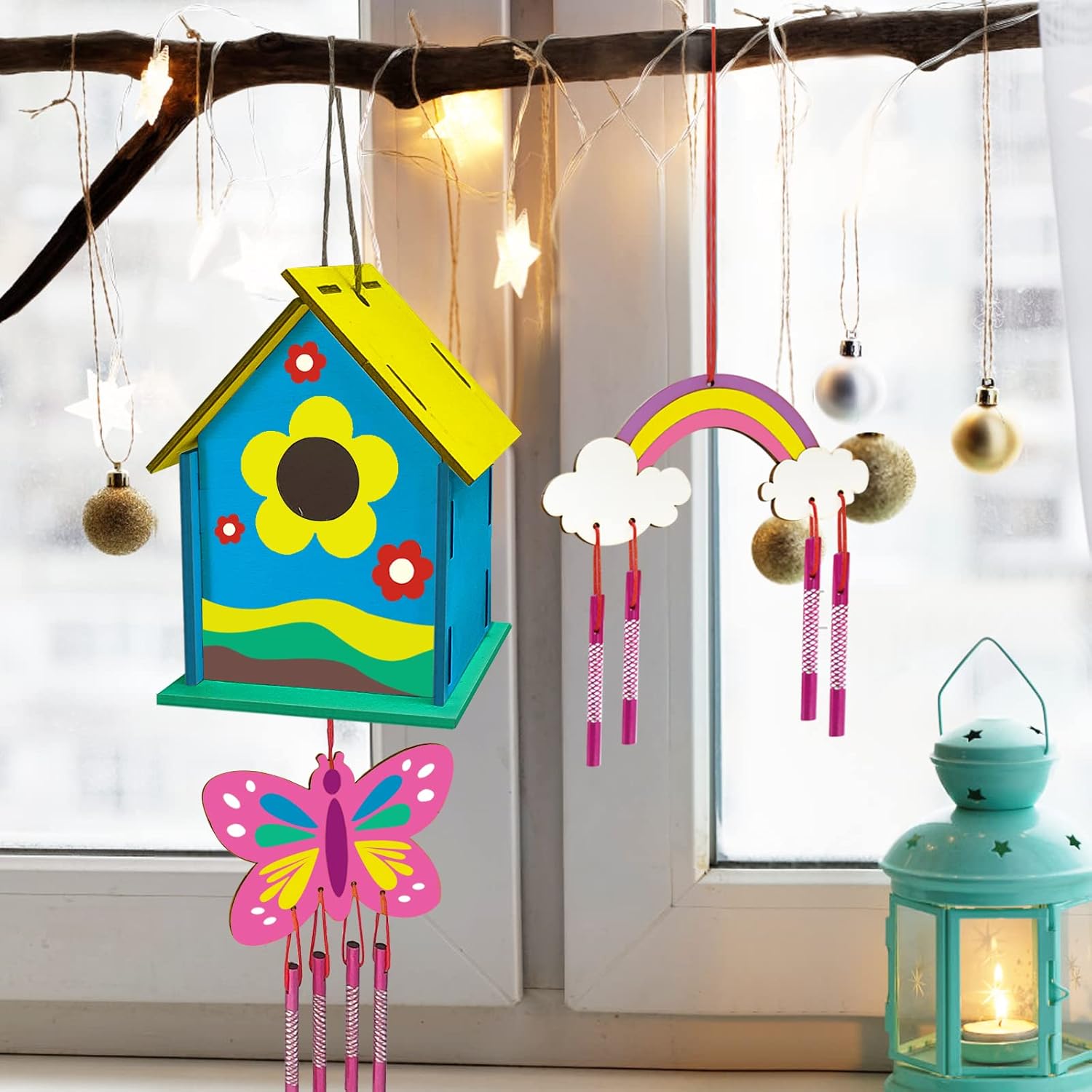 Crafts for Kids Ages 4-8 - 4 Pack DIY Bird House Wind Chime Kit - Buil