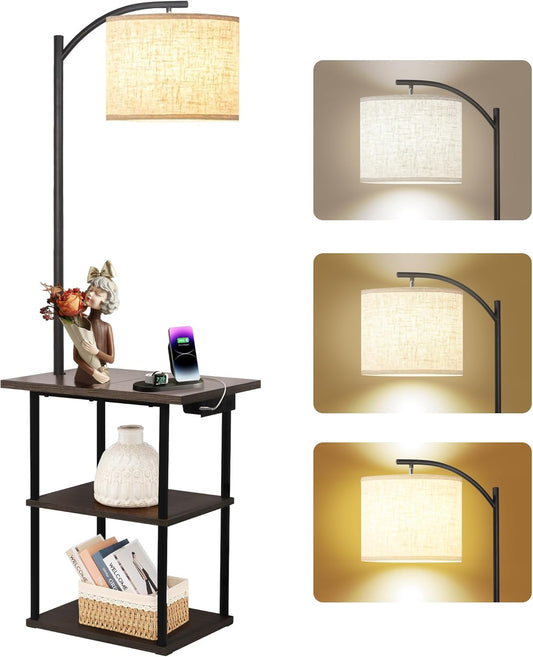 PESRAE Floor Lamp with Table, End Tables with Charging Station(USB & T