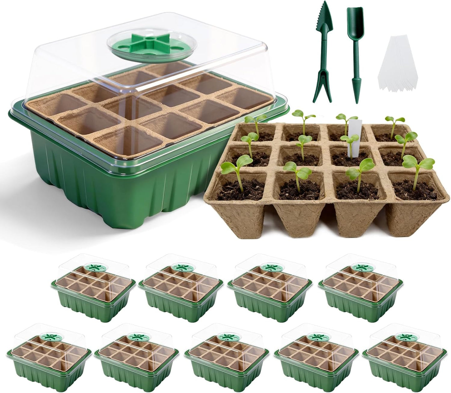 Seed Starter Tray Kit 10 Pack, Seed Starting Trays with Humidity Dome 