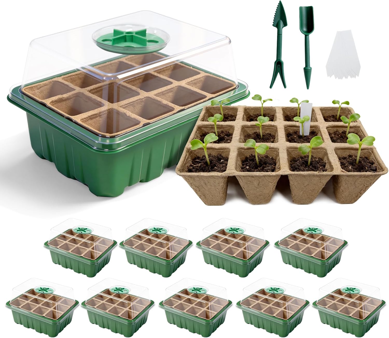 Seed Starter Tray Kit 10 Pack, Seed Starting Trays with Humidity Dome 