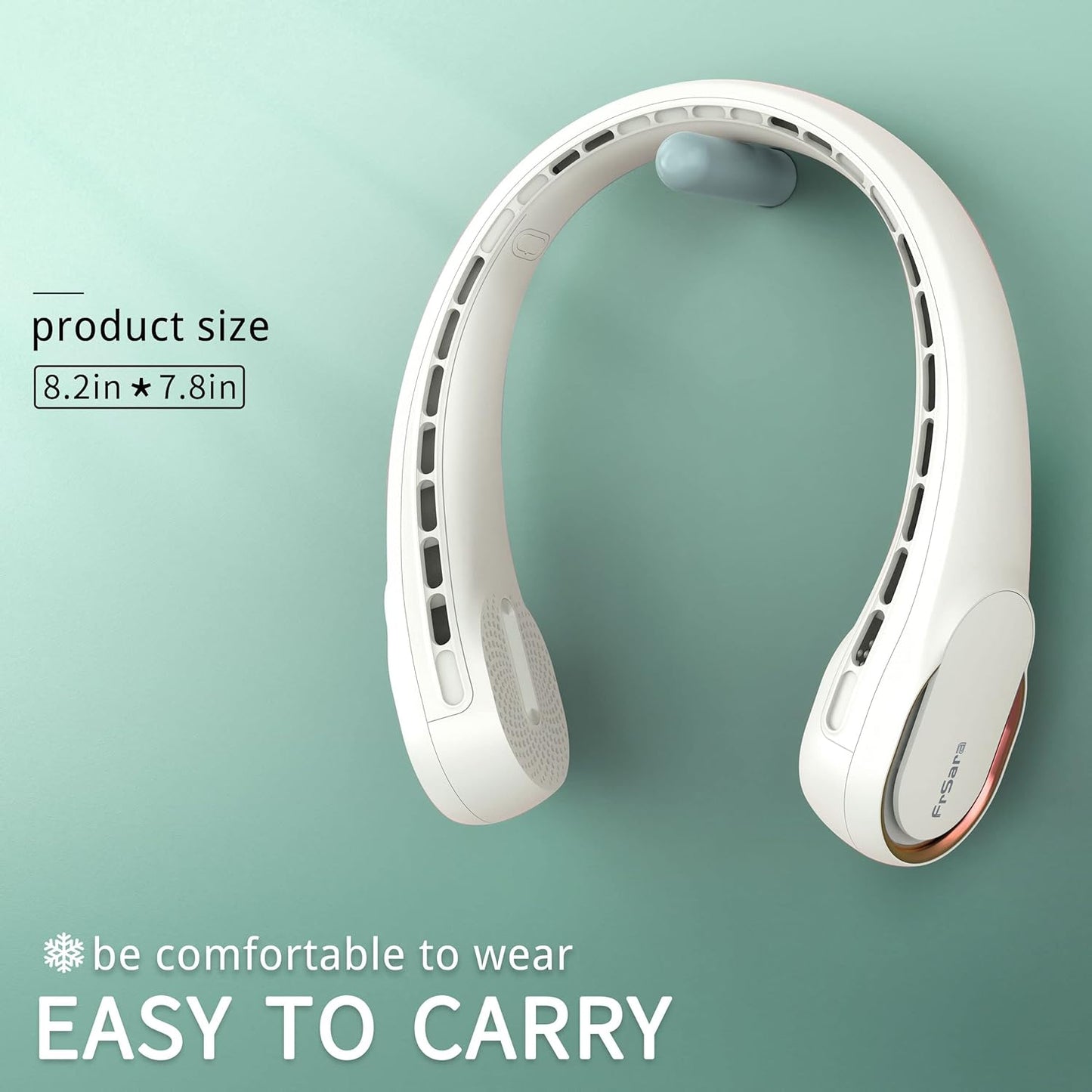 FrSara Neck Fan, Portable Personal Fan Strong Wind, 4000mAh, Air Volume,360° Cooling, No Hair Twisting, Air Volume On 2 Sides, Non-Slip, Quick Charge, Long Use Time, Birthday Gift for Women, Dad, Men
