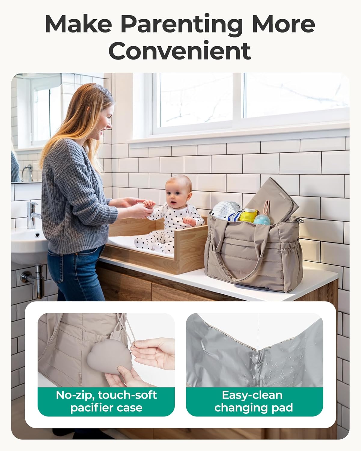 BAGSMART Diaper Bag Tote, Hospital Bag for Labor Delivery, Puffy Mater