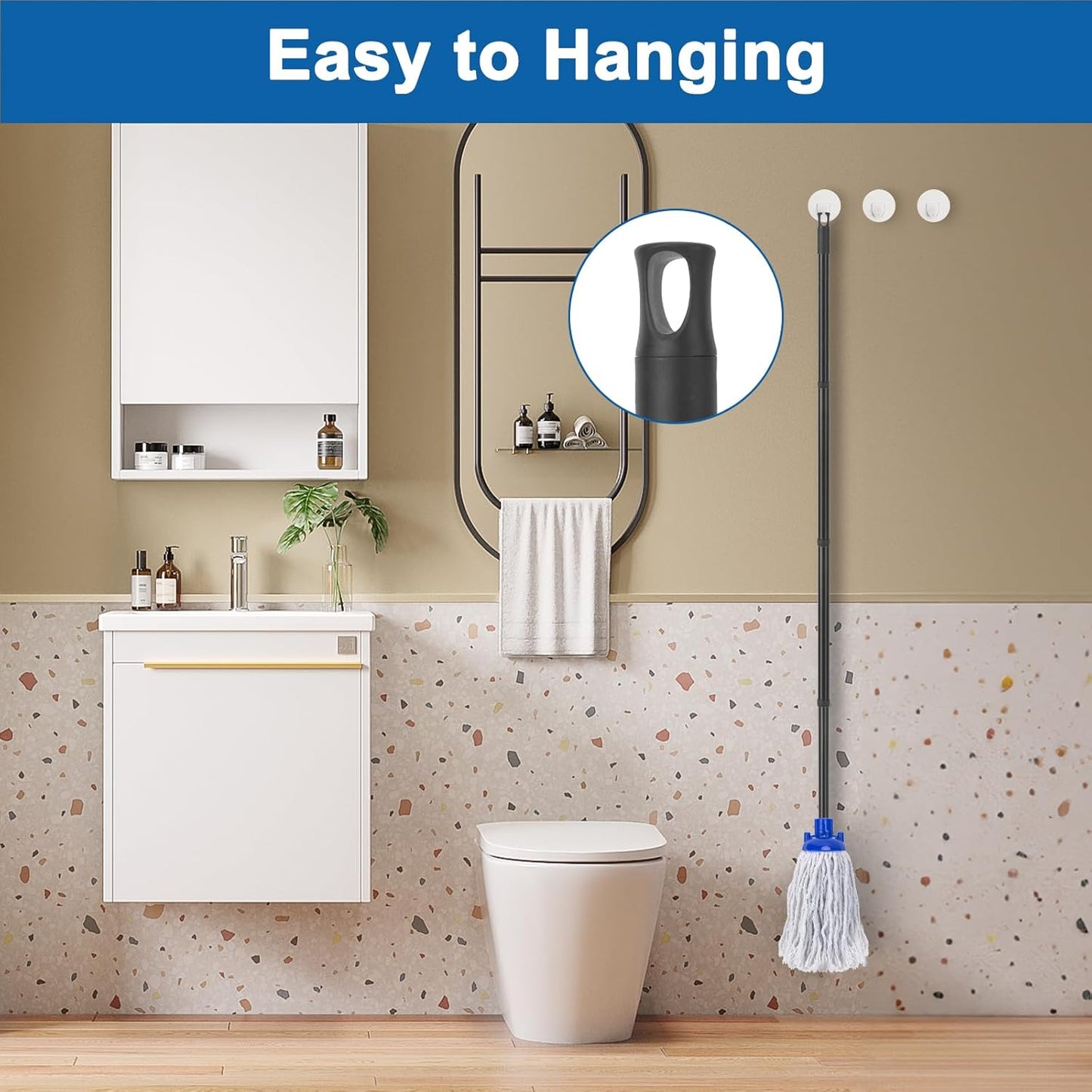 KeFanta Mop for Floor Cleaning,2 Pcs Cotton String Wet Mops Replacement Head Refill Compatible with Microfiber Cloth Mop & 0.8" Diameter Mops Handle(1 Handle & 2 Heads)
