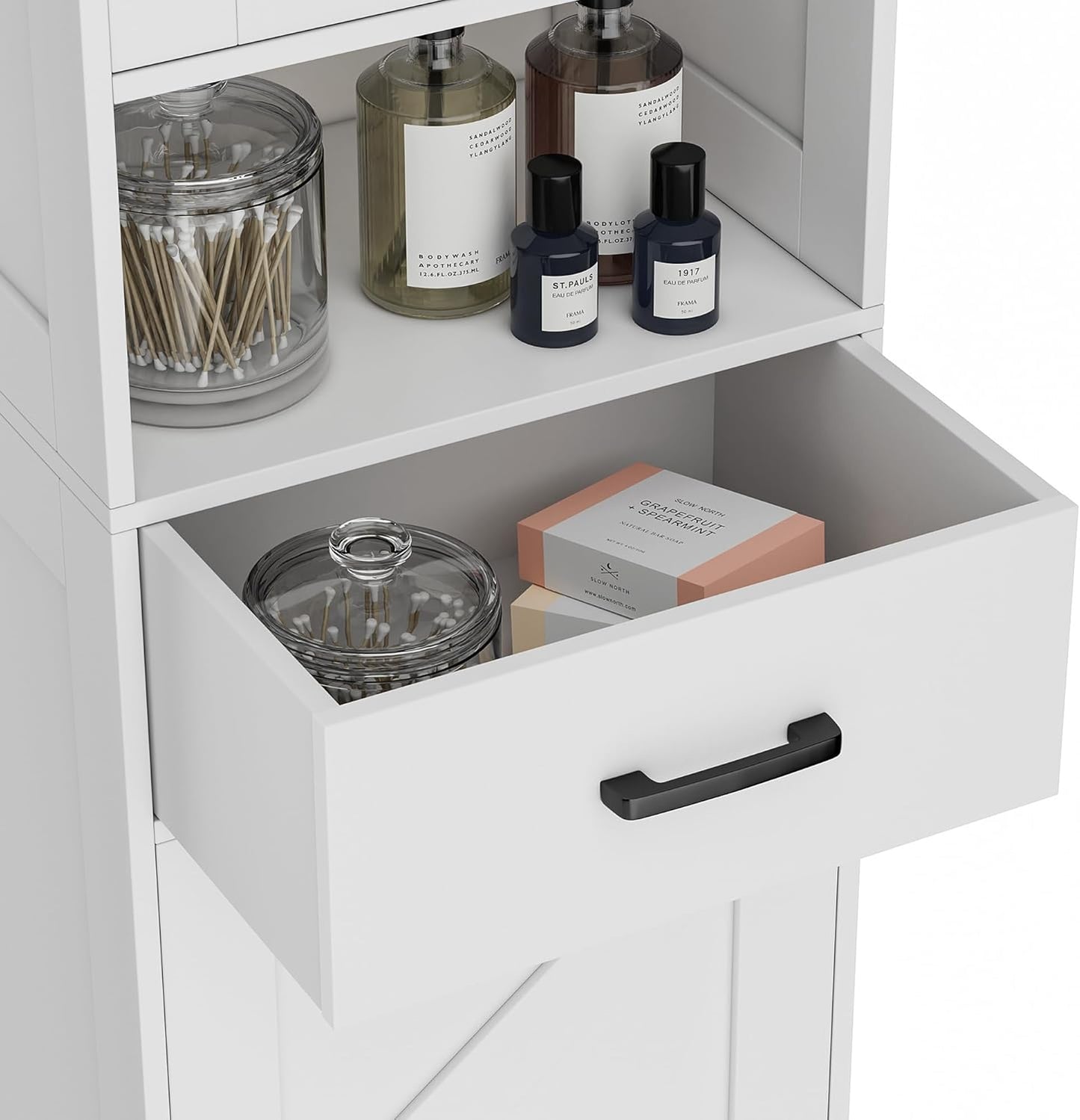 Homhedy 67" H Tall Bathroom Storage Cabinet with 2 Barn Doors and 1 Dr
