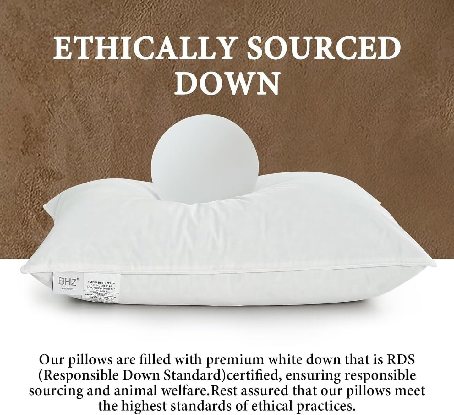BHZ Goose Down Feather Pillows Queen Size - Hotel Collection Bed Pillows for Sleeping Medium Firm Soft Support Pillow for Side and Back Sleepers with Breathable Cover