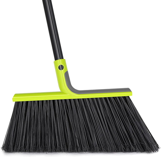 Outdoor Broom Heavy Duty, 56 inches Tall Commercial Soft Bristle Angle Brush for Sweeping Outside Patio Garden Porch Deck Shop Restaurant Garage House Lobby Hardwood Floors (Green)