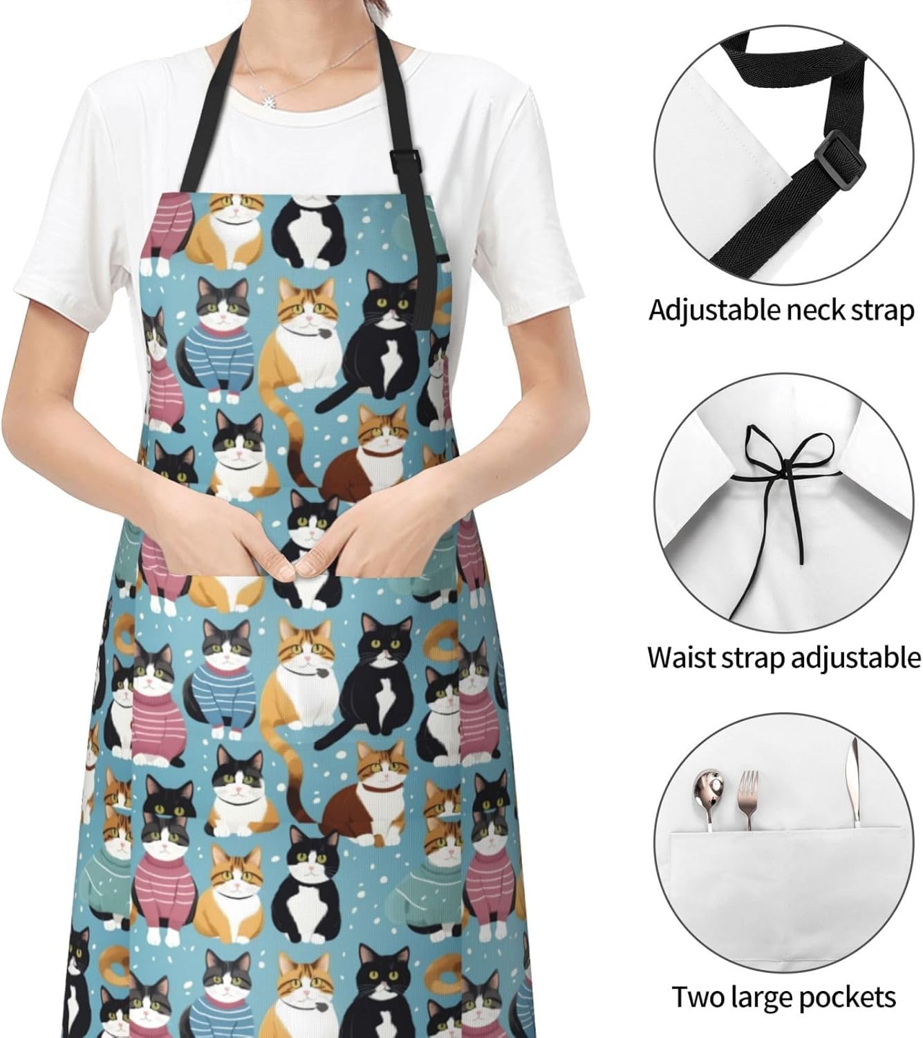 YANYU Cat Print Print 28x33 In Kitchen Apron Stylish Chef Apron with P