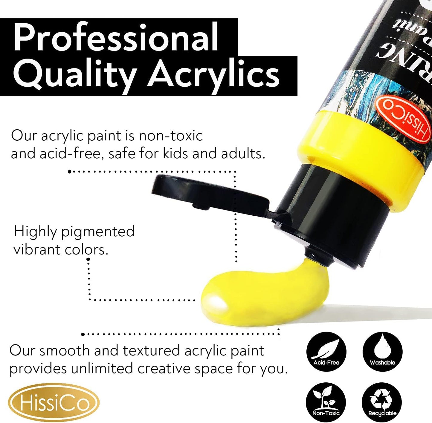 55PCS Acrylic Paint Set of 36 Colors 2fl oz 60ml Bottles 12 Brushes,No