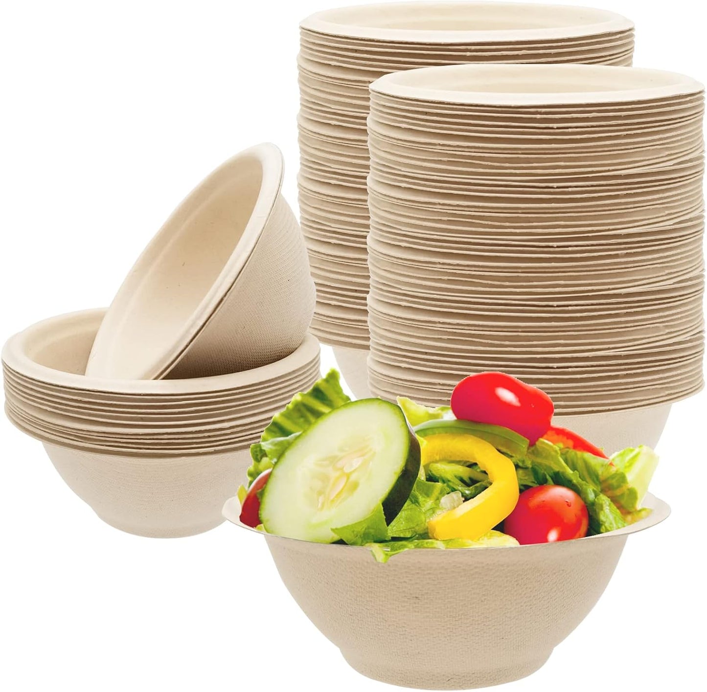 100 Pack 8oz Compostable Paper Bowls,Heavy-Duty Disposable Natural Bag