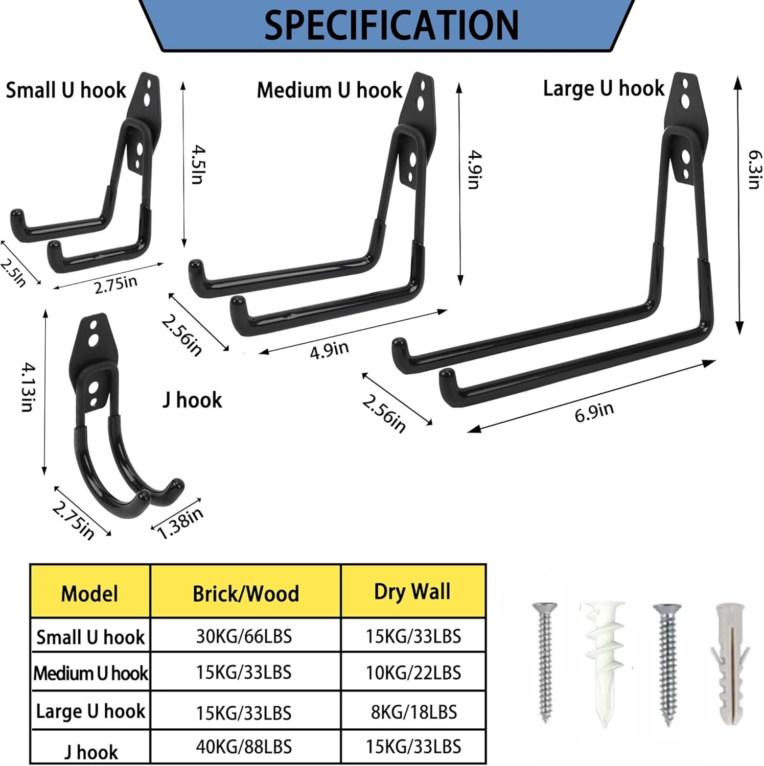 Wall Mount Heavy Duty Garage Hooks (2-Pack) – Wall Mounted Storage Hoo