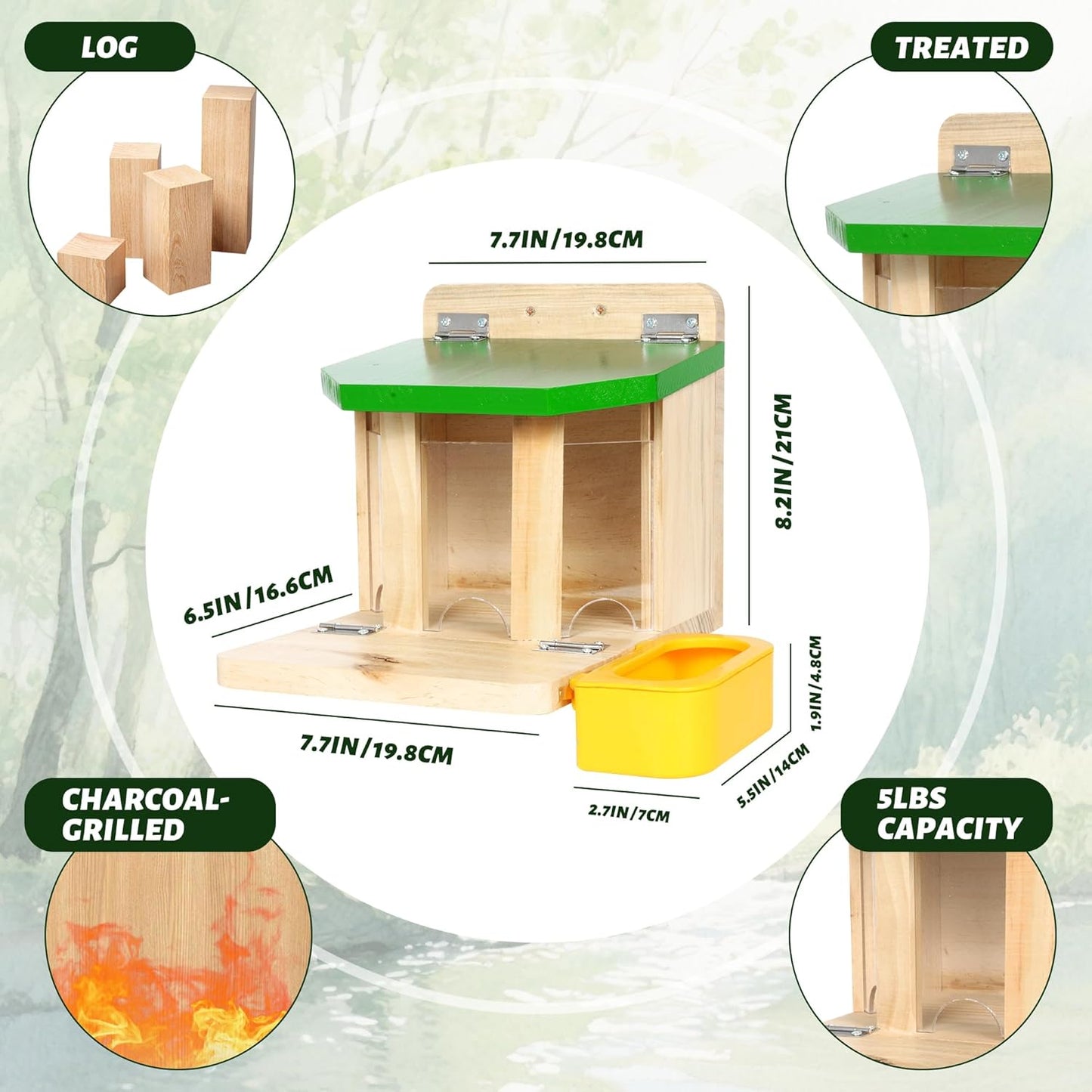 MIXXIDEA Wooden Squirrel Feeders for Outside with Water Bowl, Large Ca