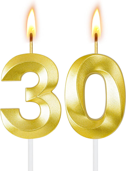 30th Birthday Candles for Cake,Birthday Decorations for Him Her,Number Candles for Cake Toppers Party Anniversary (30)