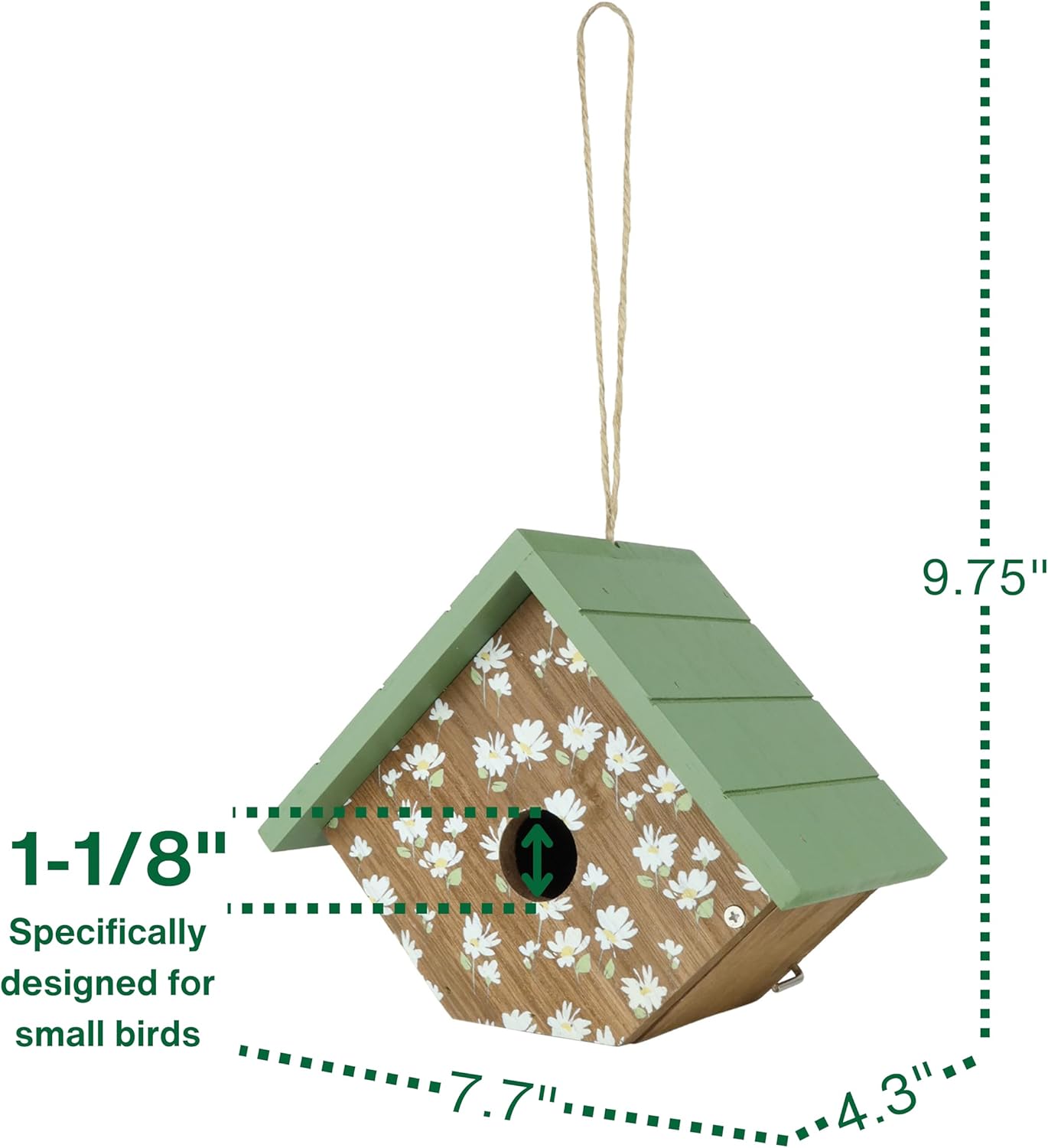 Wild Wings Decorative Wren House Springwood Daisy, Green
