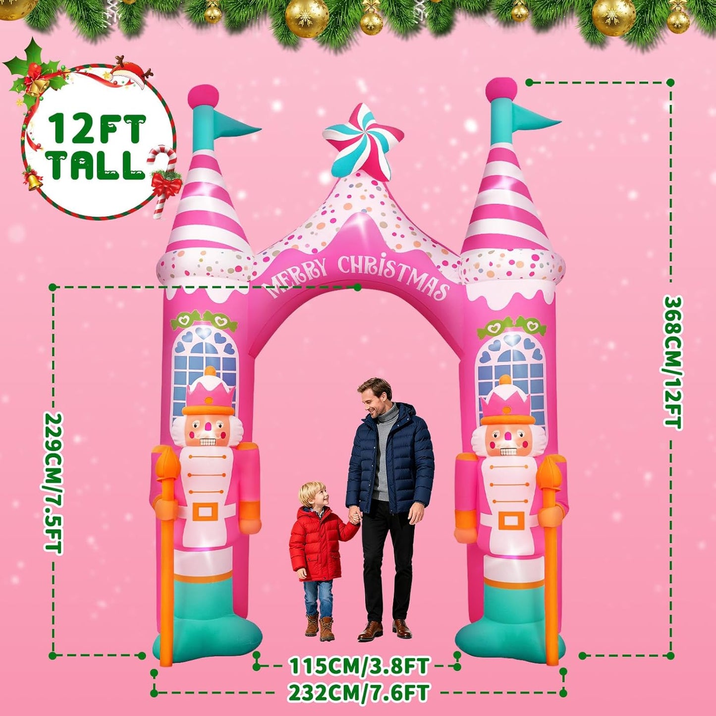 Evoio 12 FT Giant Christmas Archway Inflatables Nutcracker with LED Li